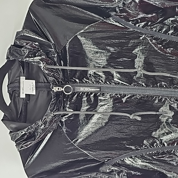 BCBGeneration Black Shiny Windbreaker Drawstring Hooded Bomber Jacket - Picture 5 of 14